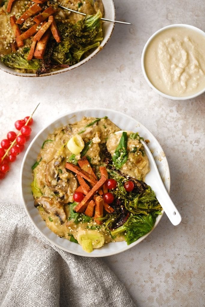 recette vegan de porridge salé aux champignons par healthy alie