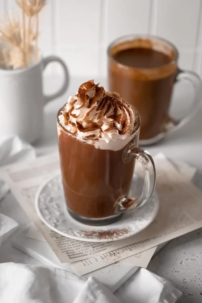 Chocolat chaud vegan épais avec chantilly végétale