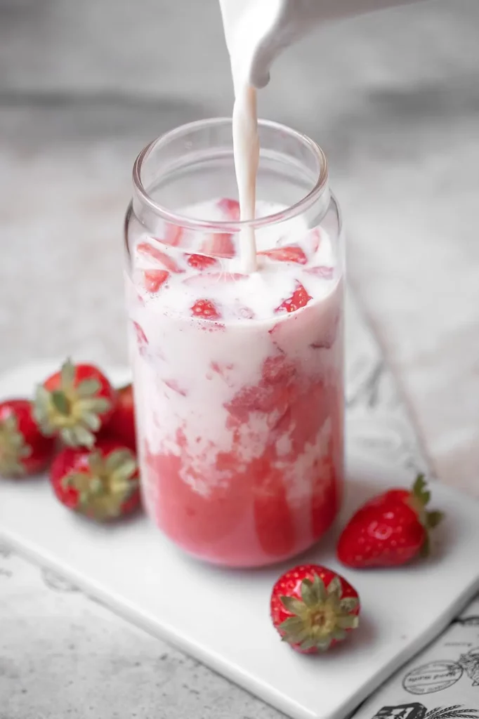 Lait à la fraise vegan maison dans un verre